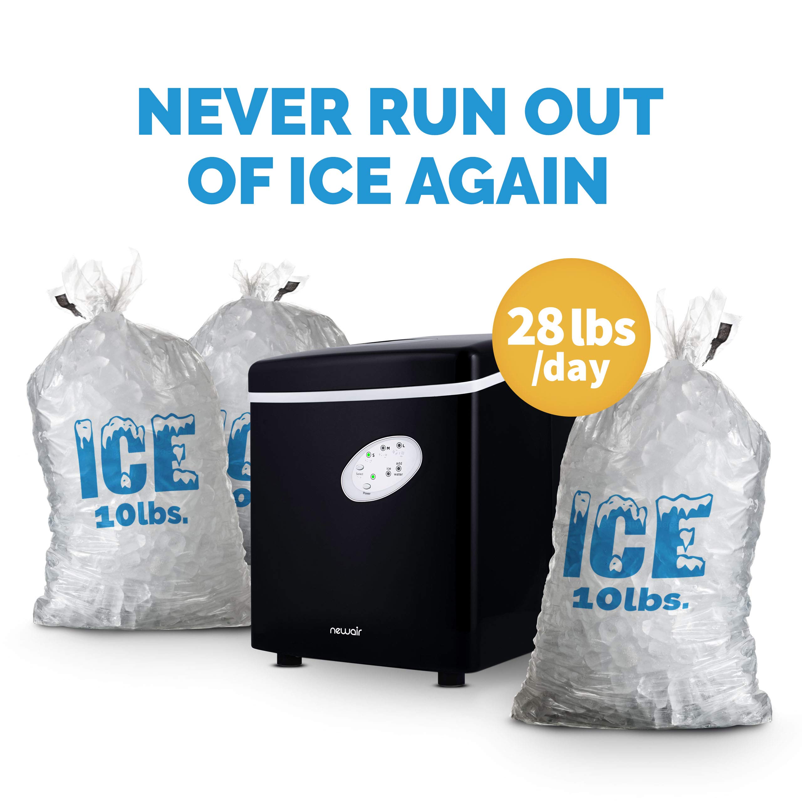 Newair Counter Top Ice Maker Machine (Black), Compact Automatic Ice Maker, Cubes Ready in 6 Minutes, 28 Pounds In 24 Hours - Perfect For Home/Kitchen/Office/Bar AI-100BK