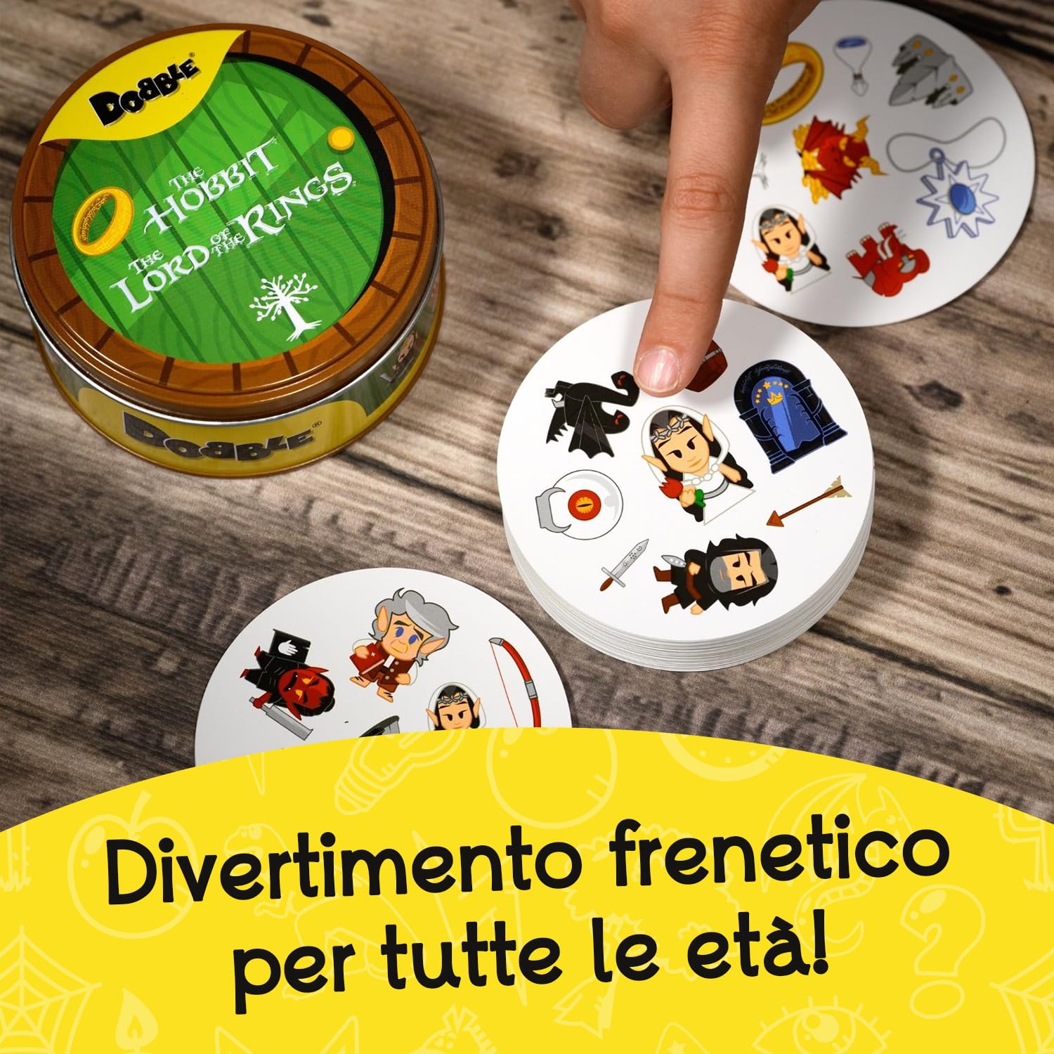 Asmodee - Dobble Il Signore degli Anelli - Gioco di Carte Rapido e Divertente per tutta la famiglia - 15 Minuti di Gioco, 2-8 Giocatori, A partire da 6 anni