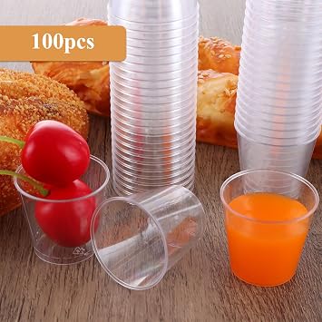ASelected 100Pcs Plastic Shot Glasses 30Ml Plastic Shot Glass Reusable for Party, Wedding, Festival, Games, Jelly Cup