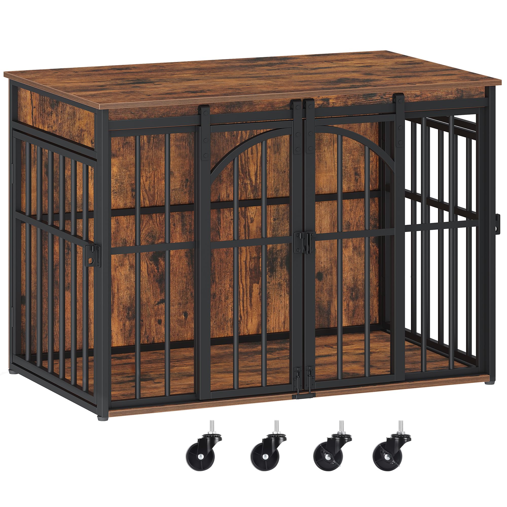 Hzuaneri Cage pour Chien avec roulettes Pivotantes à 360°, Caisse avec Porte Coulissante, Moderne en Bois pour Chiens de Petite et Moyenne Taille, pour Une Utilisation en Intérieur, Marron Rustique