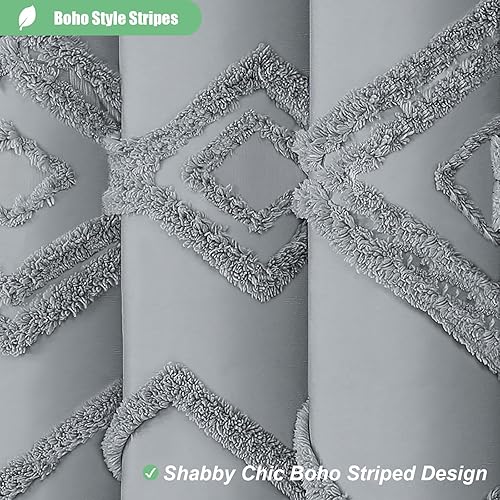 Miniatura 2 de Dynamene Cortina de ducha de tela blanca, estilo bohemio, con textura de granja, geométrica, a rayas, para baño, sin arrugas, estilo shabby chic,