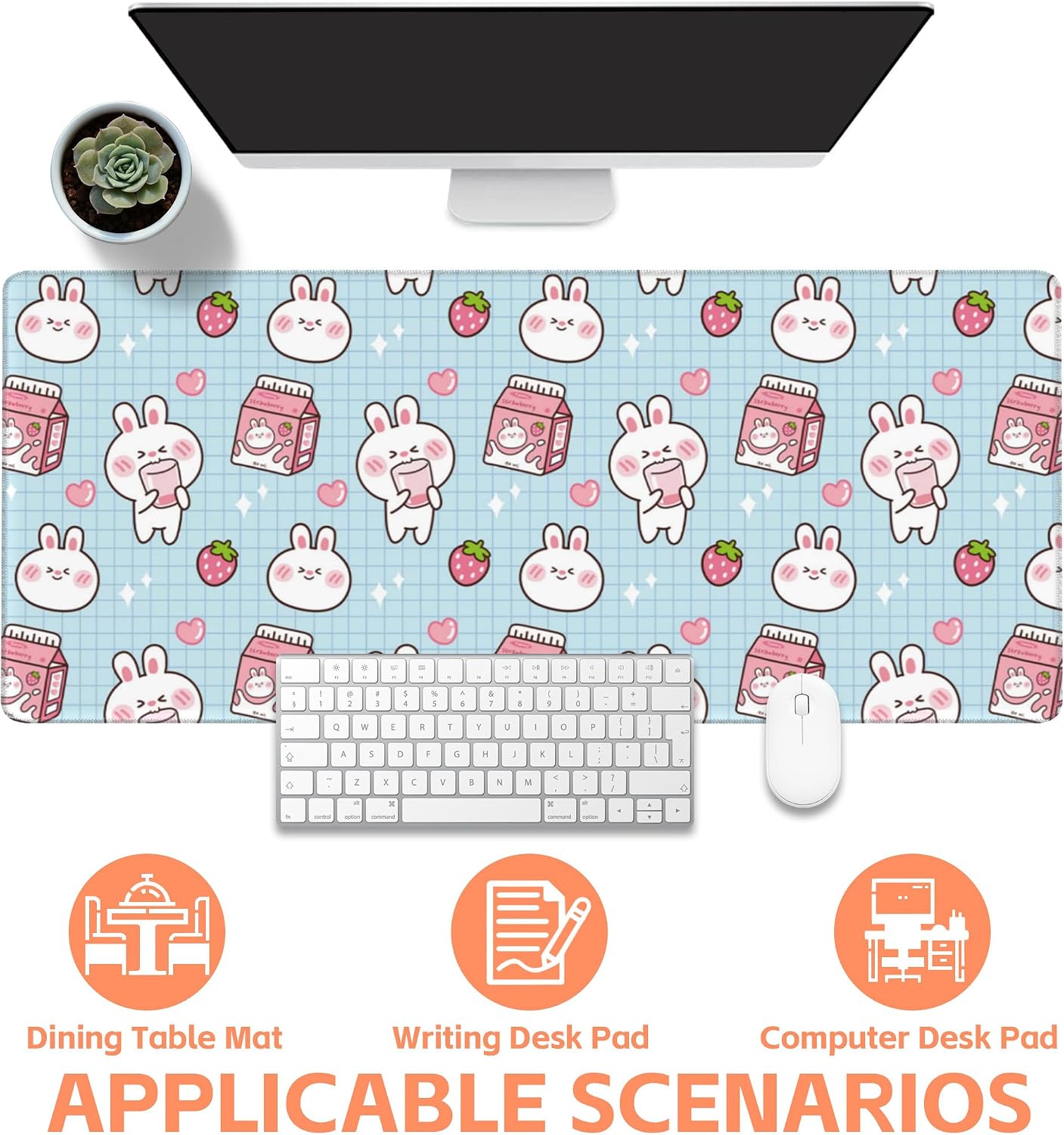 Mouse Pad Large Milk Box with Rabbit Non-Slip Gaming Desk Mat with Stitched Edge Laptop Keyboard Desk Pad for Work Home Gaming (35.4 x 15.7 Inches) image 4