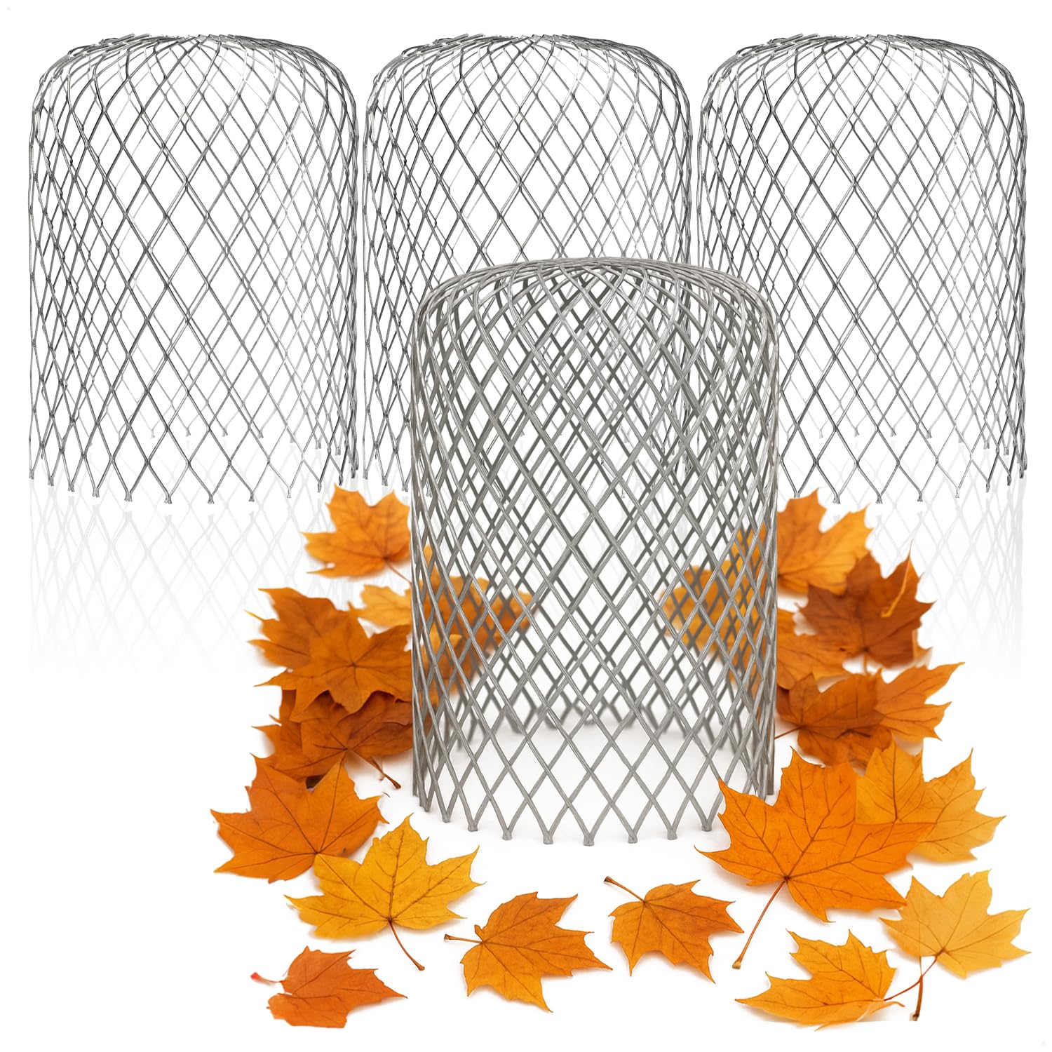 com-four® 4x gutter guards for downpipes made of galvanized steel - leaf protection for pipes from 6.5-9 cm Ø - leaf sieve against blockage - leaf catcher (Set 7 - Downpipe protection steel 4x)-image-4