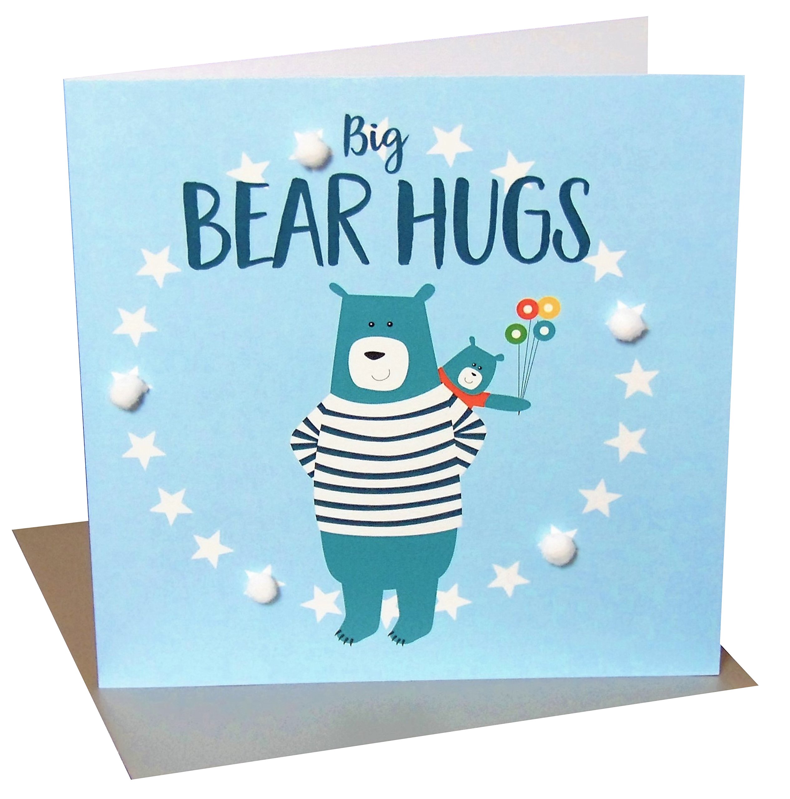 Claire Giles Greeting Cards, Happy Father's Day Card, Daddy Bear Big Bear Hugs Design Father's Day Card, Embellished with Colourful Pompoms