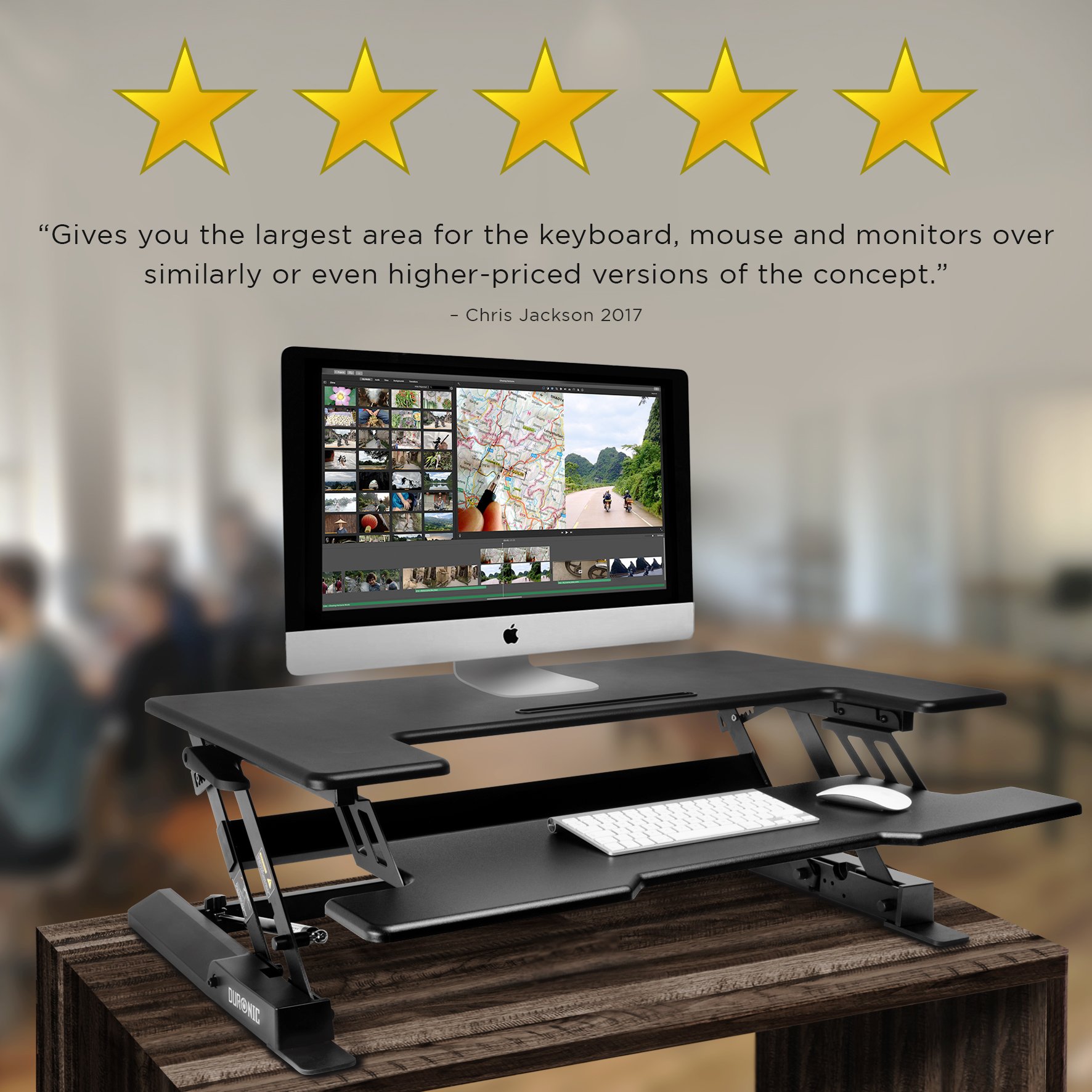 Duronic DM05D1 BK Mesa para ordenador | Escritorio Ajustable de 16 a 41cm | Superficie 56x92cm y Máx 15kg | Ranura y bandeja de teclado | Mesa gaming ergonómica para Monitor | Trabaja de pie y sentado