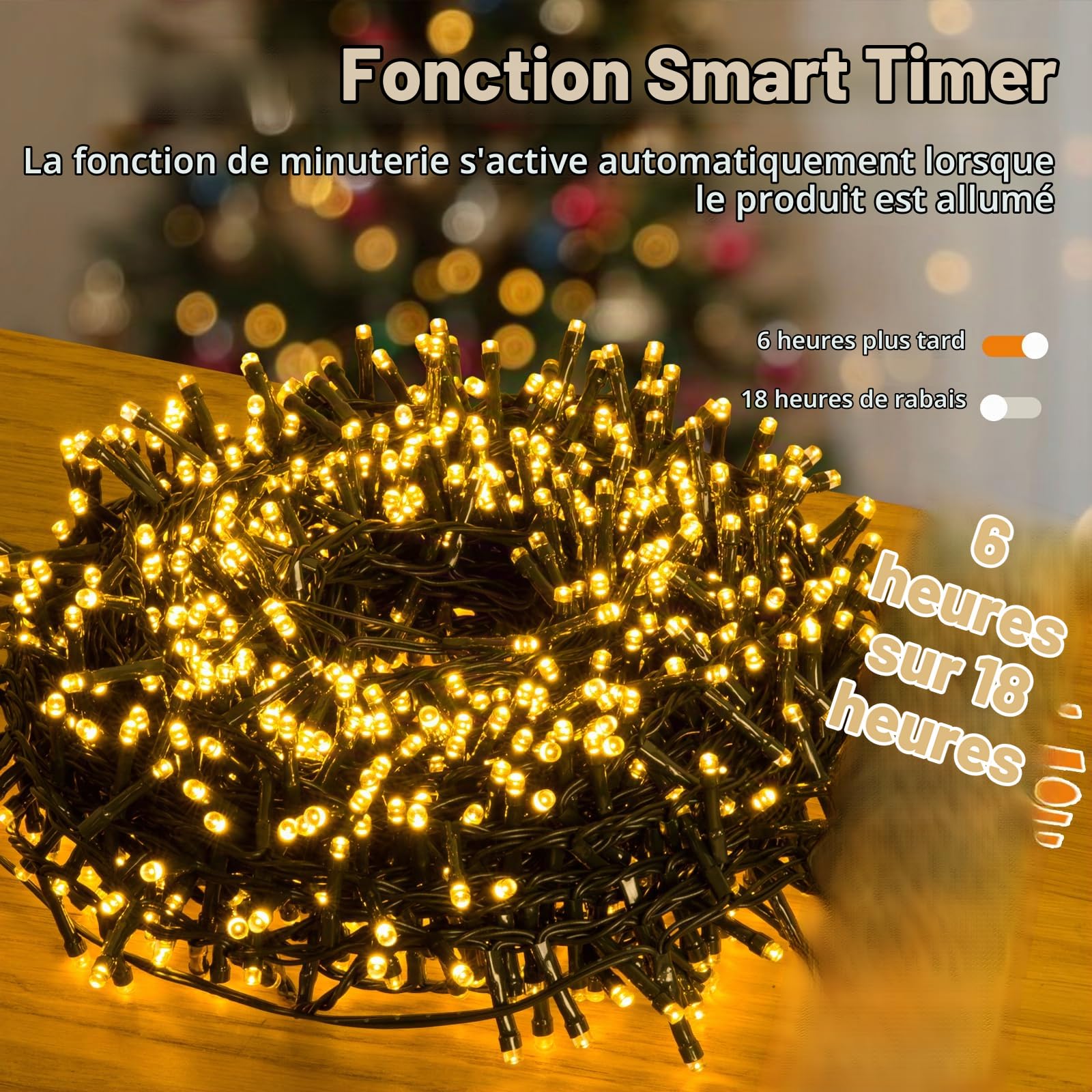 Quntis Guirlande Lumineuse Arbre de Noël LR14 Piles 25M 1000Leds 8 Mode Decorative IP44 Guirlande Lumineuses LED Extérieur Decoration Intérieur Sapin Fête Mariage Jardin-Blanc Chaud
