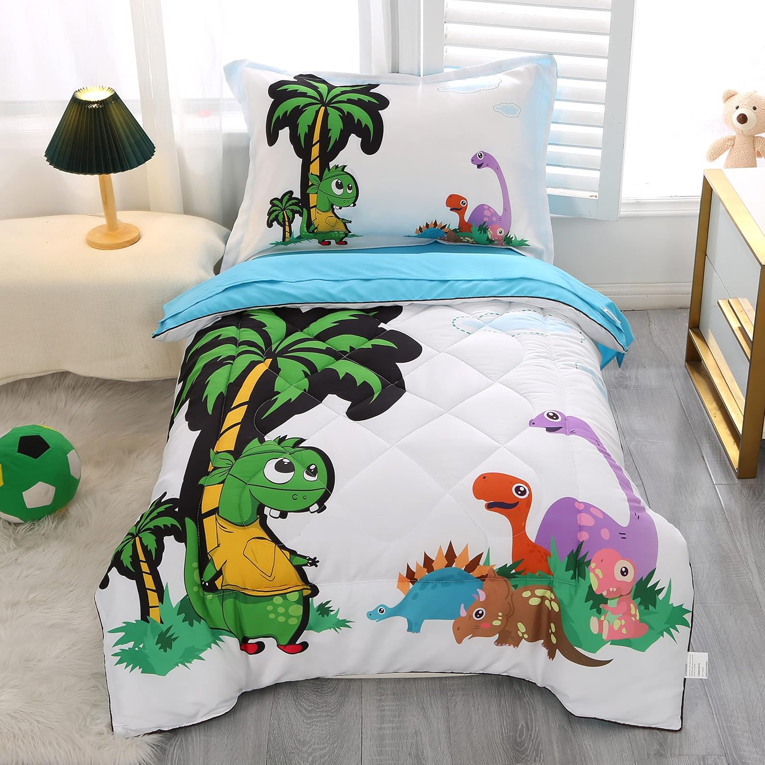 Wowelife Dinosaur Toddler Bedding Set for Boys 4 Piece