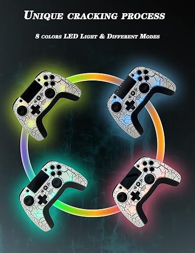 Vista 2 de Controlador inalámbrico para PS4, mando a distancia inalámbrico con diseño único agrietado8 colores LED ajustablesbotones traseros programablesSuper