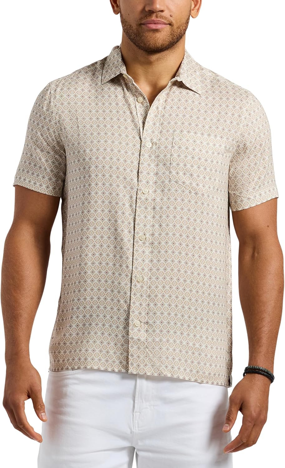 Buffalo David Bitton Men's Short Sleeve Cloud Drape Soft Weave Button Down, Milk, X-Large