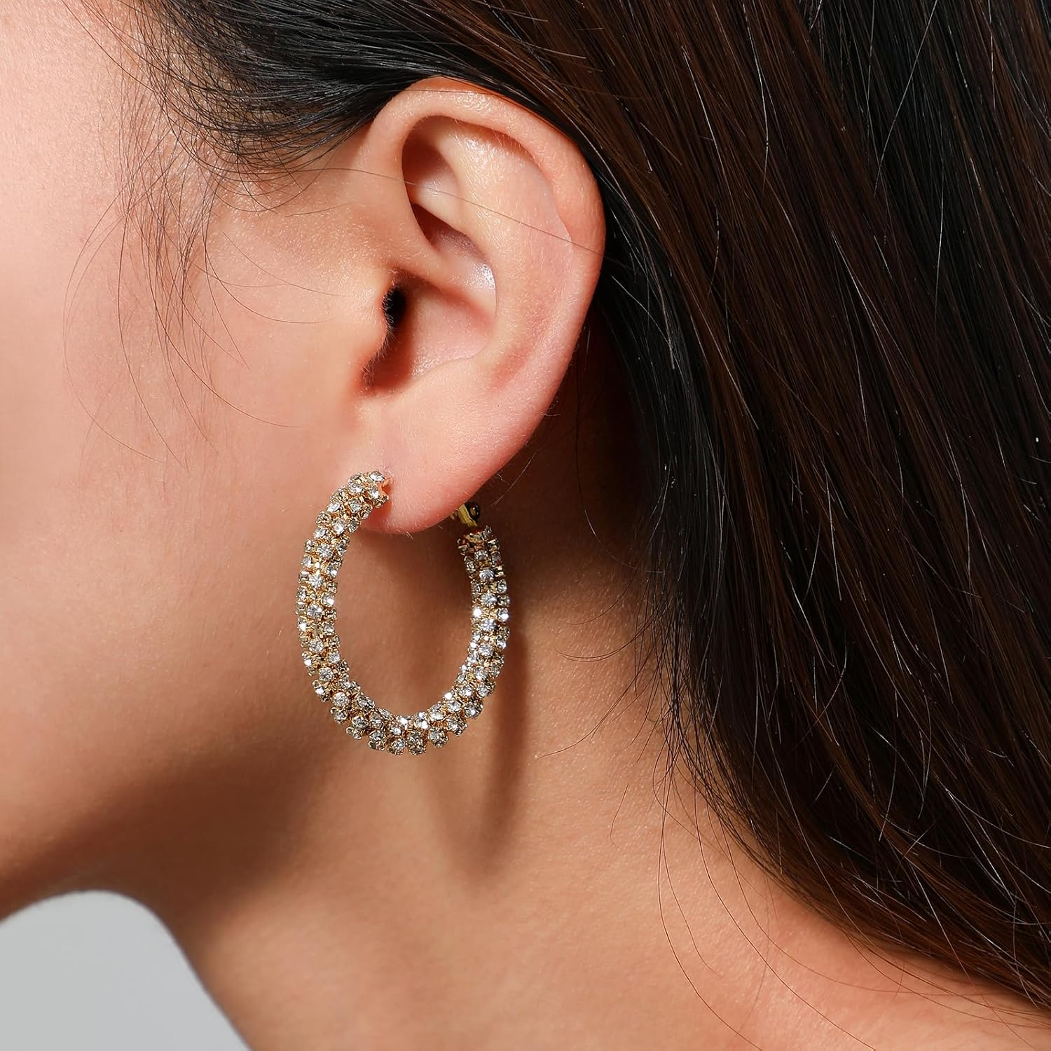 SayovatBek 14K Gold Plated 25–35mm Lightweight Hoop Earrings for Women, Cubic Zirconia, 925 Sterling Silver Post, Hypoallergenic Jewelry - Image 3