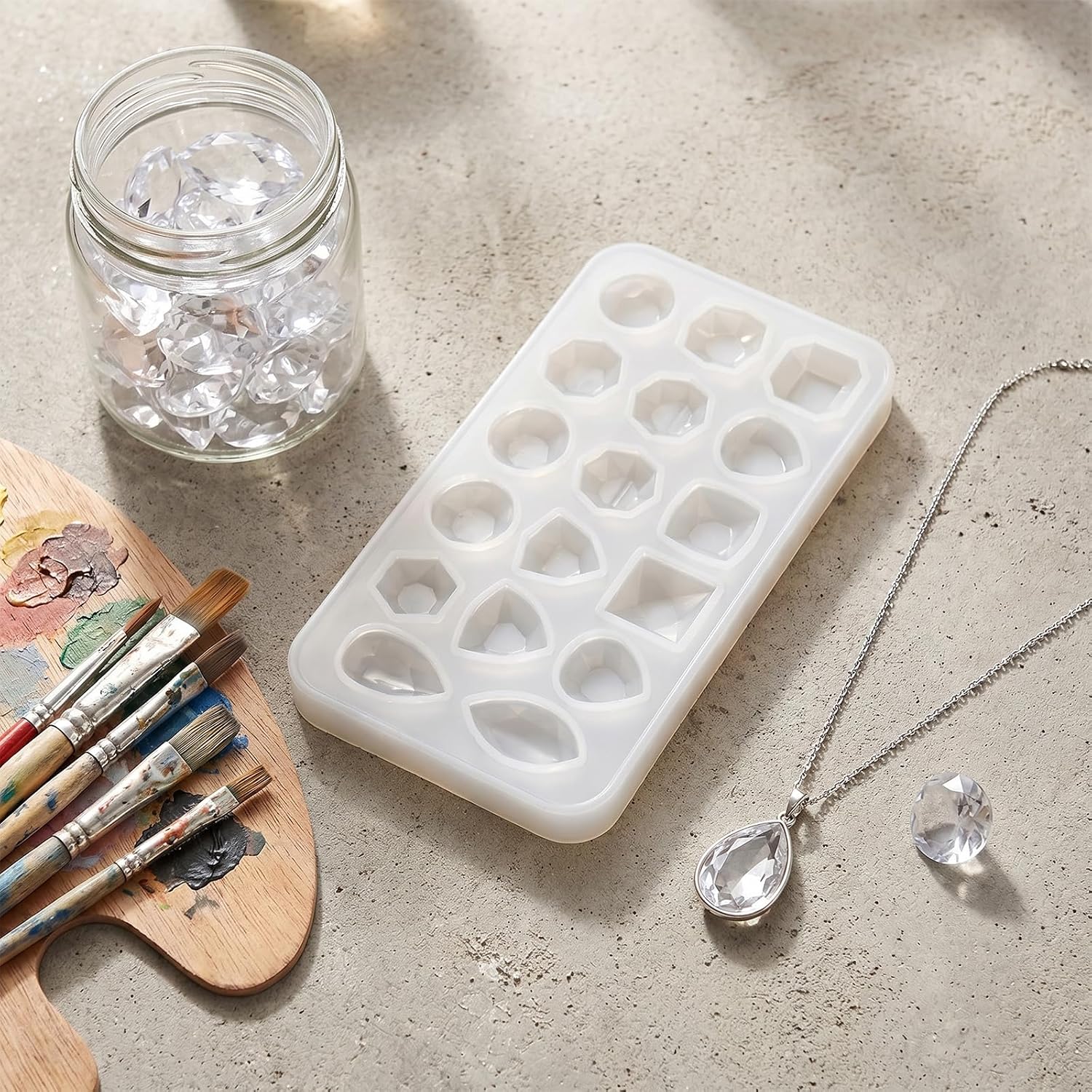 2 Pcs Gemstone Silicone Mold, Resin Jewelry Molds Silicone Pendant Epoxy Molds Jewelry Casting Mold for Making Earrings Jewelries Making DIY Crafting Projects