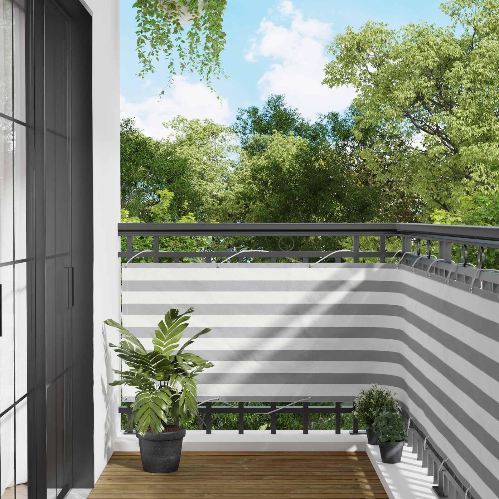 Frangivista per balcone, colore grigio chiaro, bianco, 75 x 600 cm, resistente ai raggi UV, impermeabile, per giardino, balcone, terrazza, protezione dal sole, frangivista per balconi e