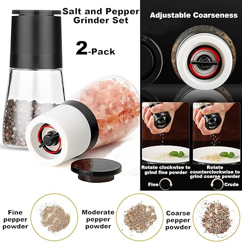 Miniatura 20 de ANDONG Premium Salt & Pepper Grinder Set of 4, Refillable Pepper Mill & Salt Mill with Manual Adjustable Ceramic, Glass Shaker