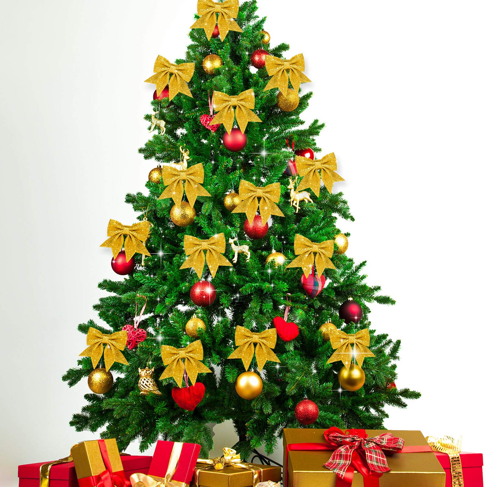 2 Nœuds à Paillettes Pour Sapin De Noël - Rouge, 25x30 Cm, Décoration Festive Brillante - 2