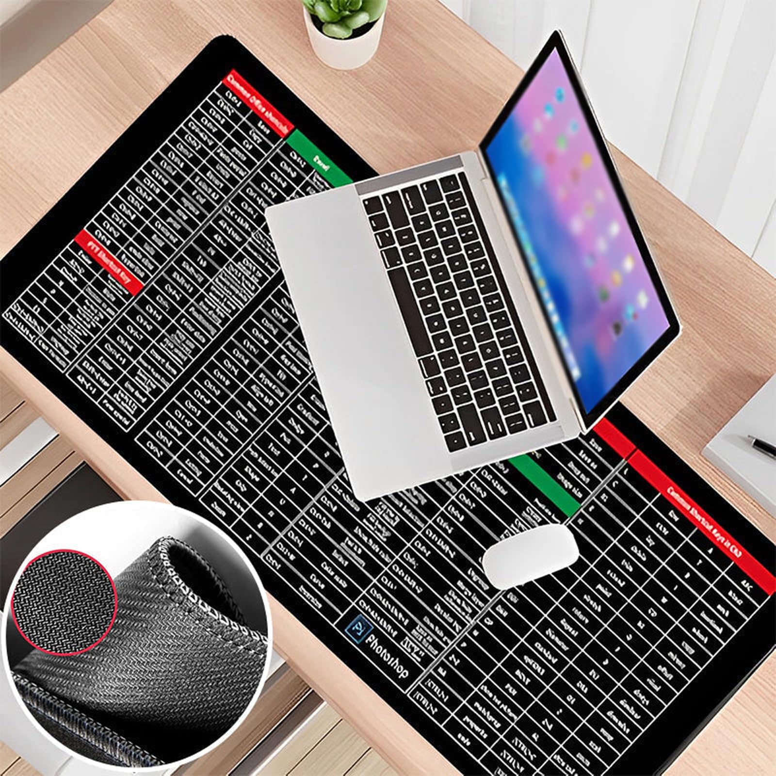 Tappetino Mouse Con Scorciatoie Excel - 80x30 Cm Con Base Antiscivolo E Motivo PDCA - Guida Rapida A Trucchi E Formule Per Ufficio