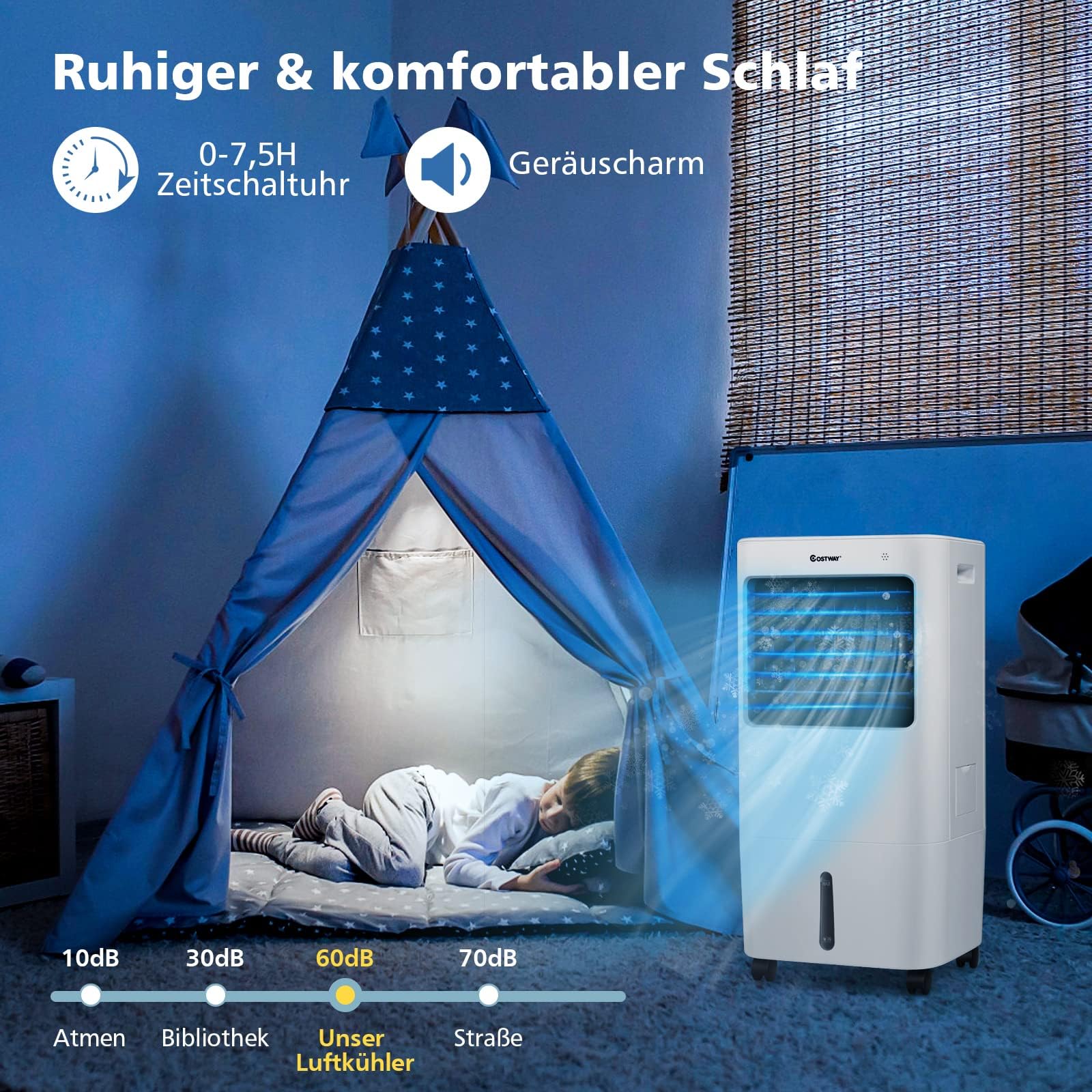 COSTWAY Mobile Klimaanlage ohne Abluftschlauch, 3 in 1 Luftkühler 65W | 3 in 1 Klimagerät Luftreiniger Luftbefeuchter / 8H Timer / 20L Tank/ Fernbedienung / 3 Stufen / Fernbedienung