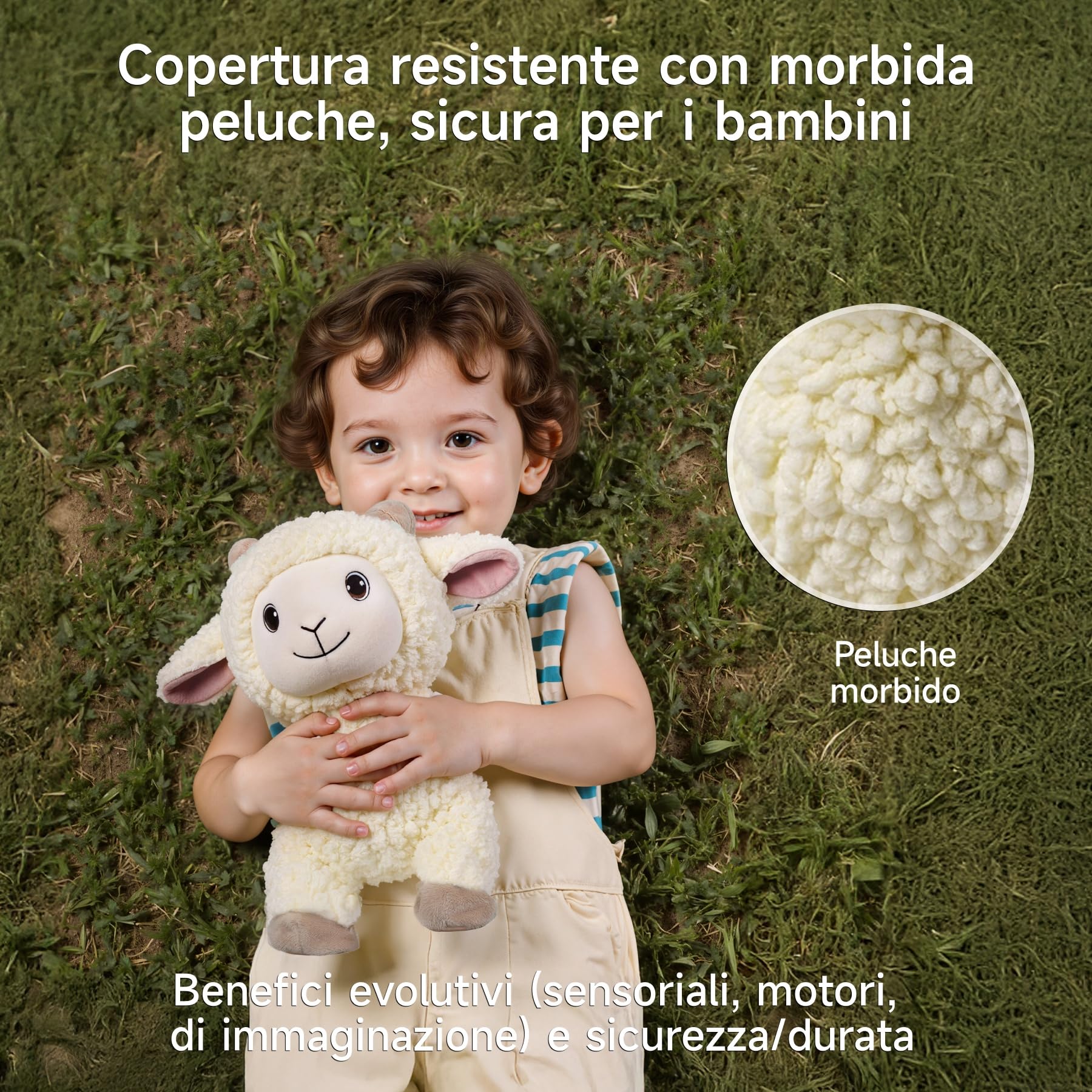 Pecora di Peluche che Cammina, Peluche Agnello con Telecomando Guinzaglio, Giocattolo di Peluche Elettronico Interattivo che Cammina, Canta, Bela e Scodinzola, Beee Realistico