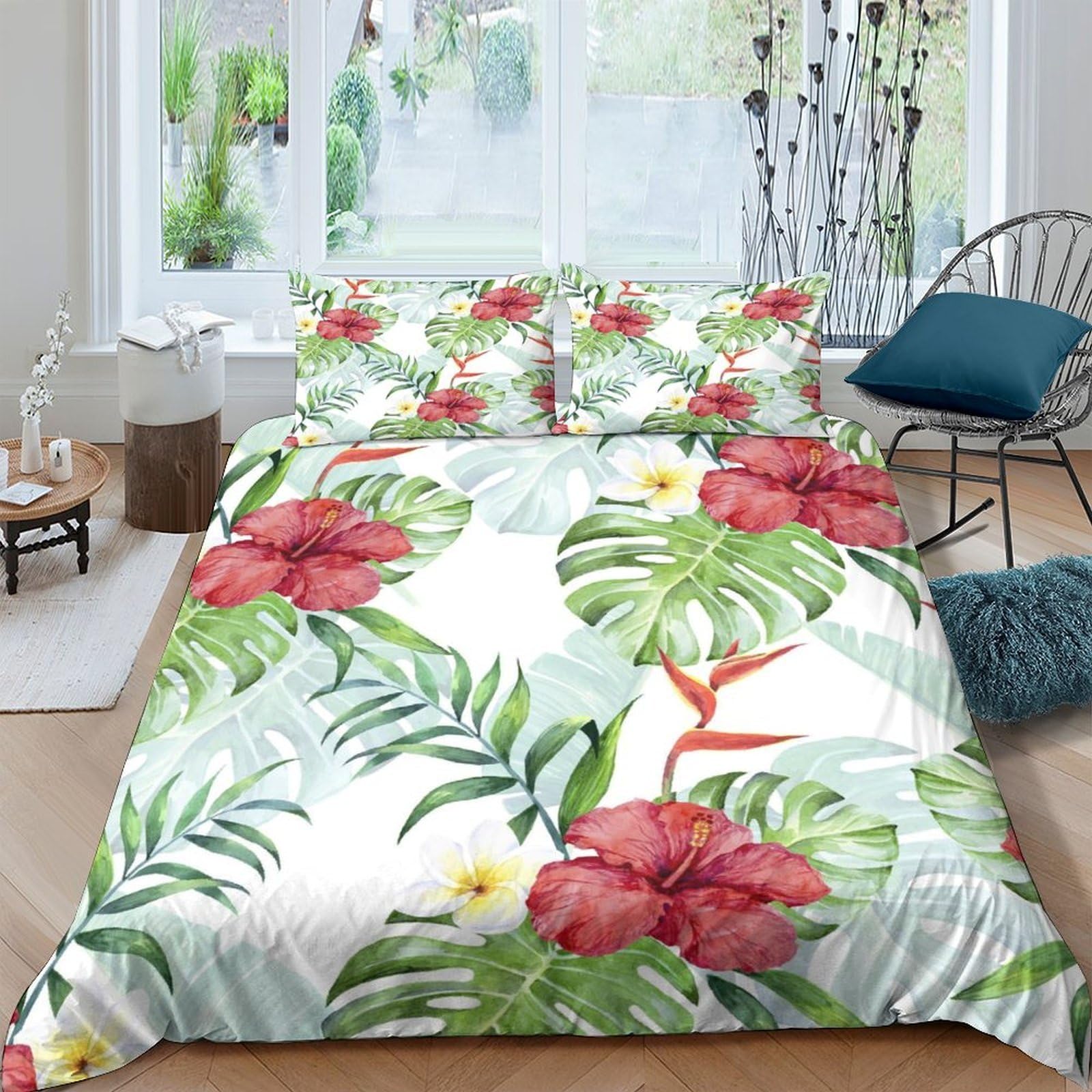 Ctjqhvkz Style-7 3D Printed Tropical Floral Fitted Sheet Microfiber Soft Breathable Botanical Bed Cover For Bedroom Guest Room Decor Single（135X200cm）