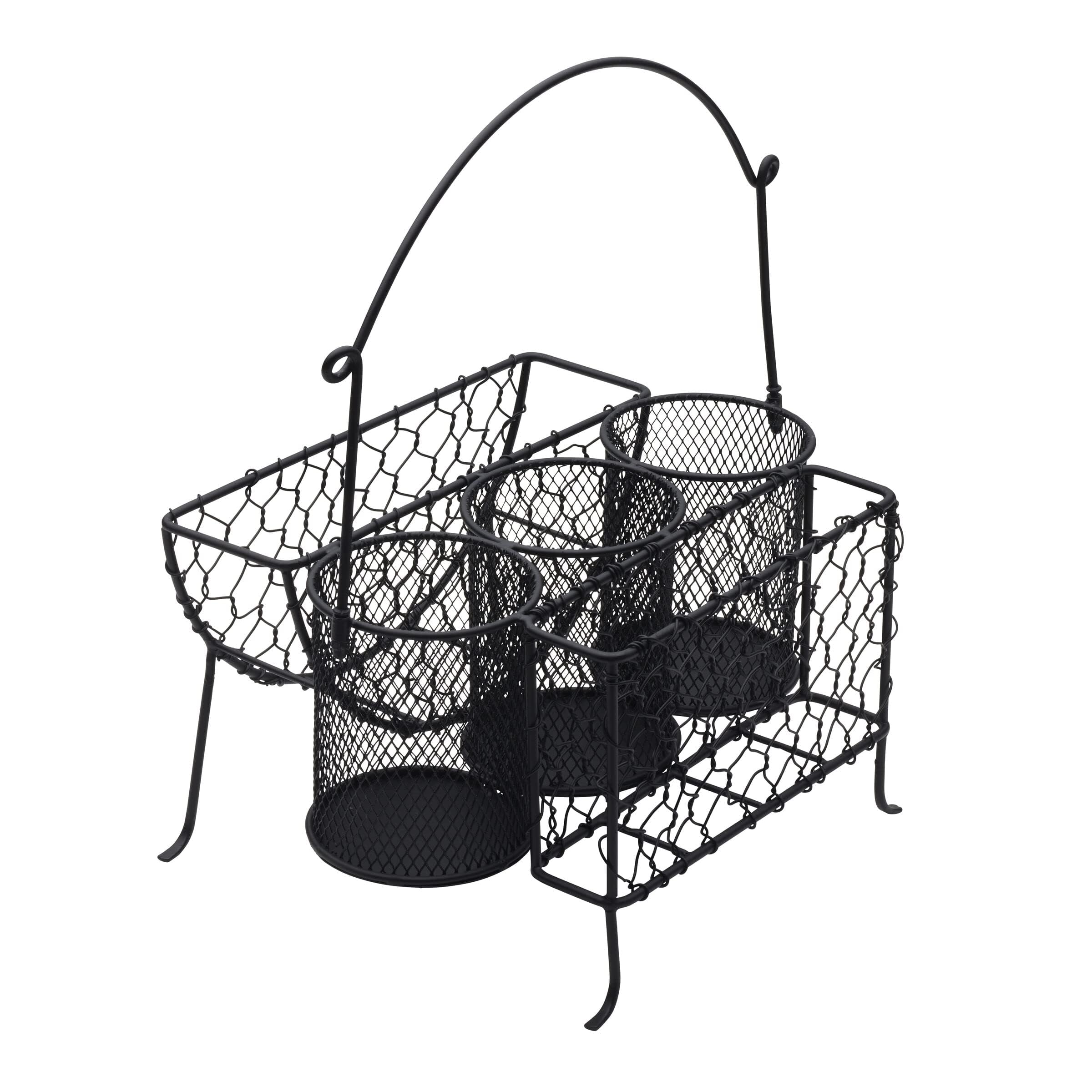 Mikasa Gourmet Basics Farmer's Market Picnic Caddy - Expandable Flatware Organizer - Iron Wire Frame with Compartments - Portable Silverware Drawer Organizer with Handle for Easy Carrying