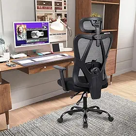 Cadeira Ergonômica 3D com Suporte Lombar Ajustável - Reclinável 90°-150°, Capacidade 150kg (Preto/Cinza) (Preto)