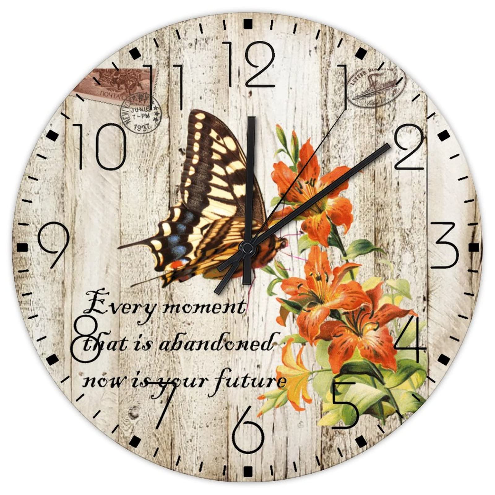 Horloge murale en bois 25 cm silencieuse Now Is Your Future pour la decoration du salon