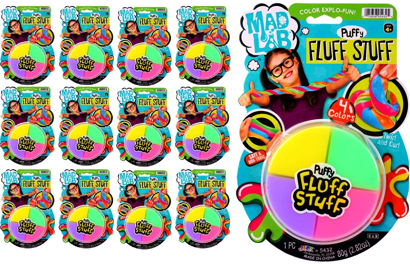 JA-RU Rainbow Fluffy Slime Putty Kit (12 Slime Pack) Non-Sticky Silly Glossy Slime for Kids & Adults. Stress & Anxiety Relief Sensory Fidget Therapy Putty Toy. Party Favors Stocking Stuffers. 5432-12p
