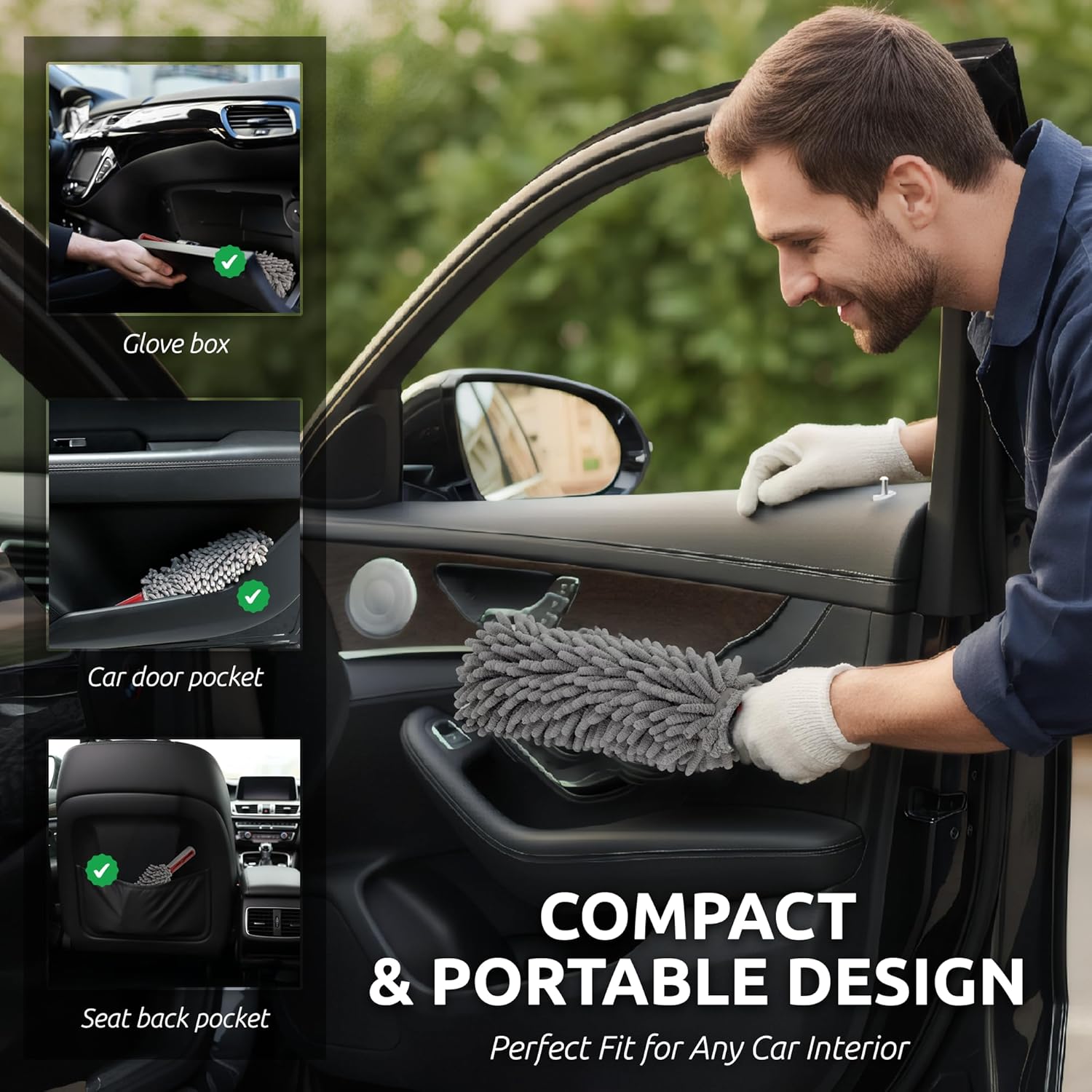 Car Duster Interior by TAKAVU, 360° Microfiber Fingers, Unbreakable Comfort Handle, Lint and Scratch Free, Include Microfiber Towel, for Car & Home Use, The Best Auto Accessories Gray - Image 4