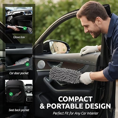Miniatura 4 de Plumero para interior de coche por TAKAVU, dedos de microfibra de 360, mango cómodo irrompible, libre de pelusas y arañazos, incluye paño de