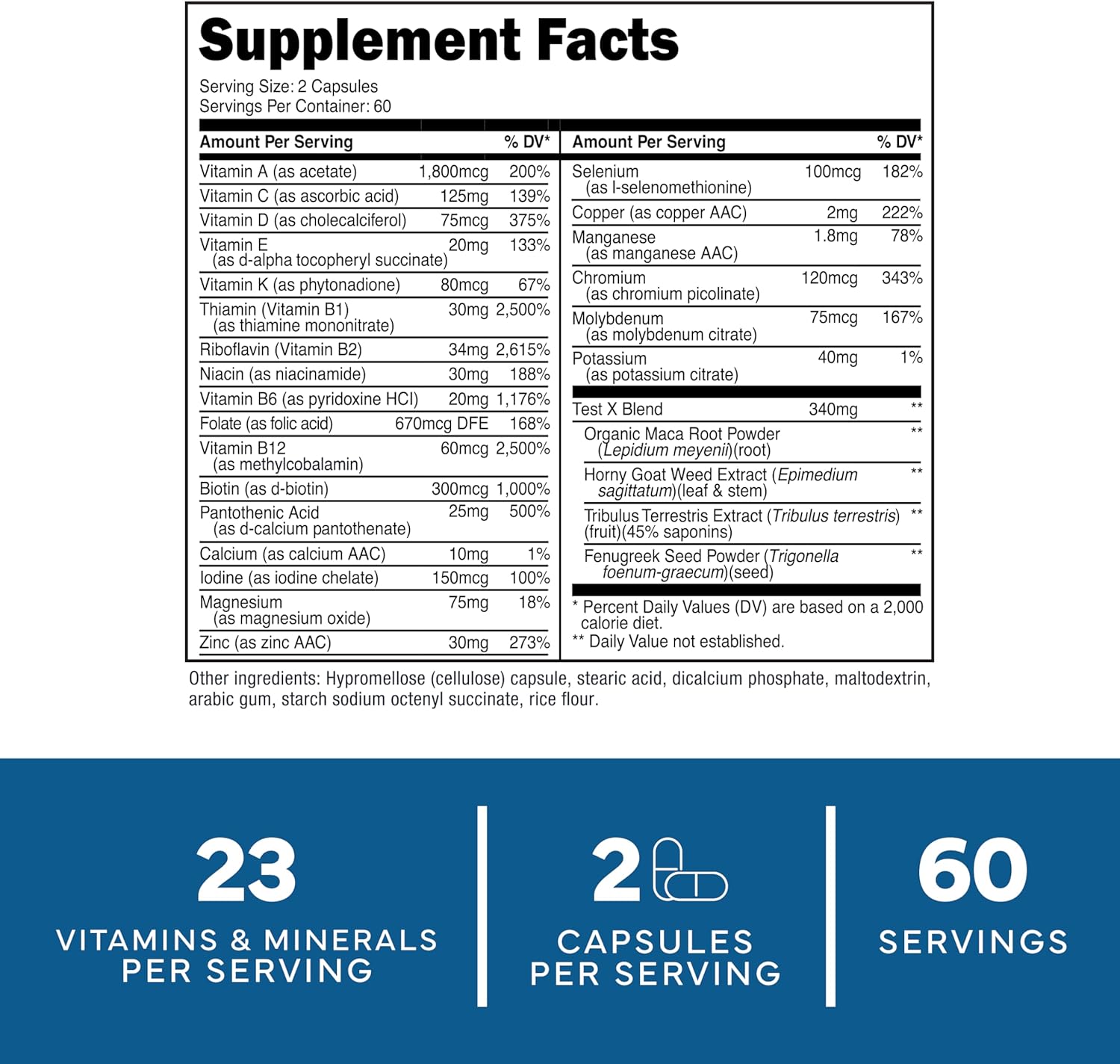 Type Zero Multivitamin Capsules for Men (120 Capsules) (1200 mg) - Gluten-Free, 60 Servings - Image 2