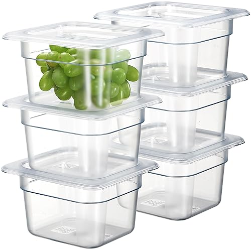 Vista 115 de CURTA Paquete de 6 bandejas de comida NSF, tamaño 1/6 de 2 1/2 pulgadas de profundidad, plástico de policarbonato comercial transparente apto