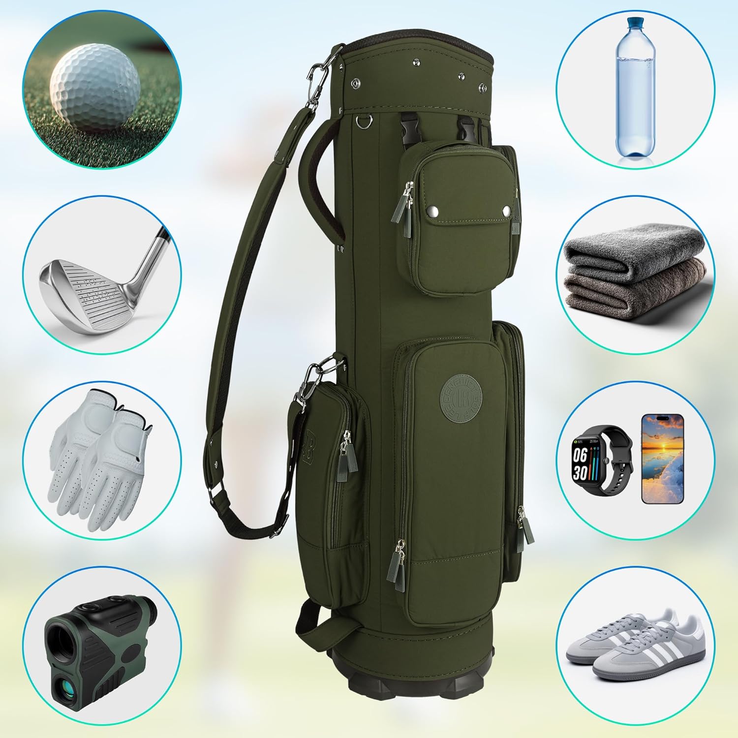 Golf Cart Bag, Top 5 Way Organizer Divider, Waterproof Golf Bag, 6 Storage Pockets，with Comfort Handles, Rain Cover