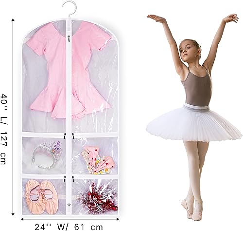 Miniatura 2 de SLEEPING LAMB Bolsa de ropa para niños para disfraz de baile, funda transparente de 40 pulgadas para colgar ropa para armario con 4 bolsillos