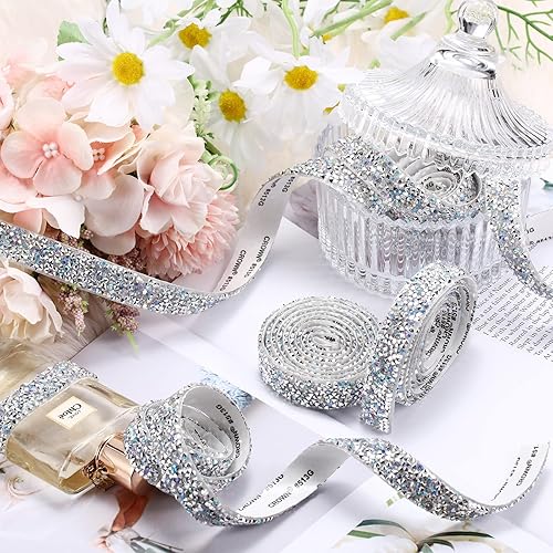 Miniatura 6 de 5 rollos de cinta de diamantes de imitación de cristal brillante, cinta de resina de diamantes de imitación autoadhesiva, cinta de diamantes de