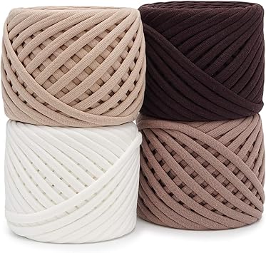 T-Shirt Yarn Kit of 4 Cotton Balls 218 Yards Total Textile Yarn for Crochet, Knitting, Macrame Soft Jersey Ribbon Chicago Set