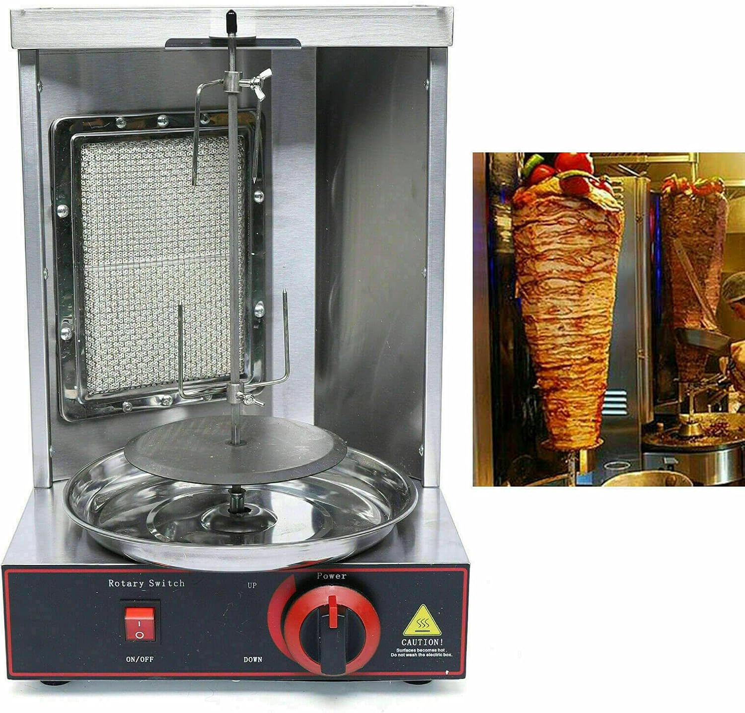 Commercial Gas Shawarma Machine Vertical LPG Kebab Machine BBQ Rotisserie Oven Smokeless 110V (1 Burner)