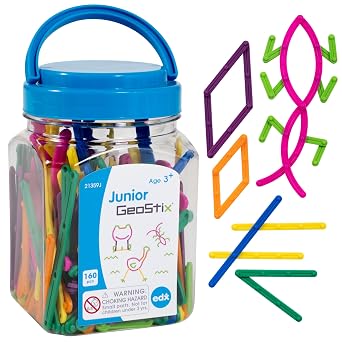 edxeducation - 21359 Junior GeoStix - Mini Jar Set of 160 - Geometric Construction Sticks - Build 2D Shapes and Pictures - Math Manipulative for Kids - Ages 3+