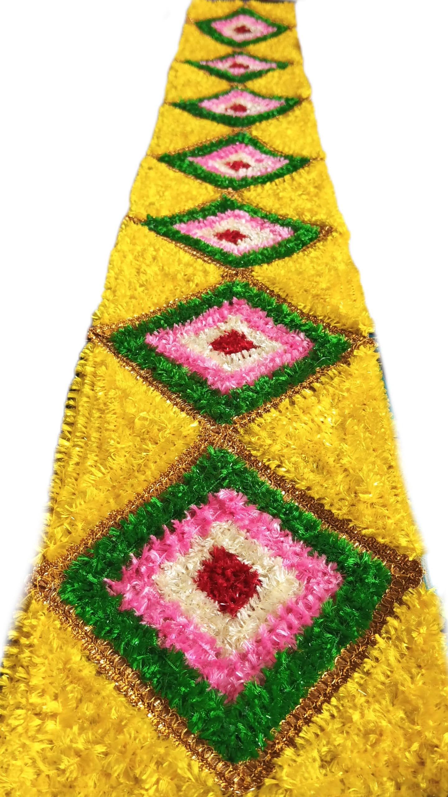 Gauri Ganapati Makar Front Border Rangoli Mat | Diamond Pattern Design, Multicolour Embroidery, Festive Decor, Gold Border Trim, Traditional Motif-image-3