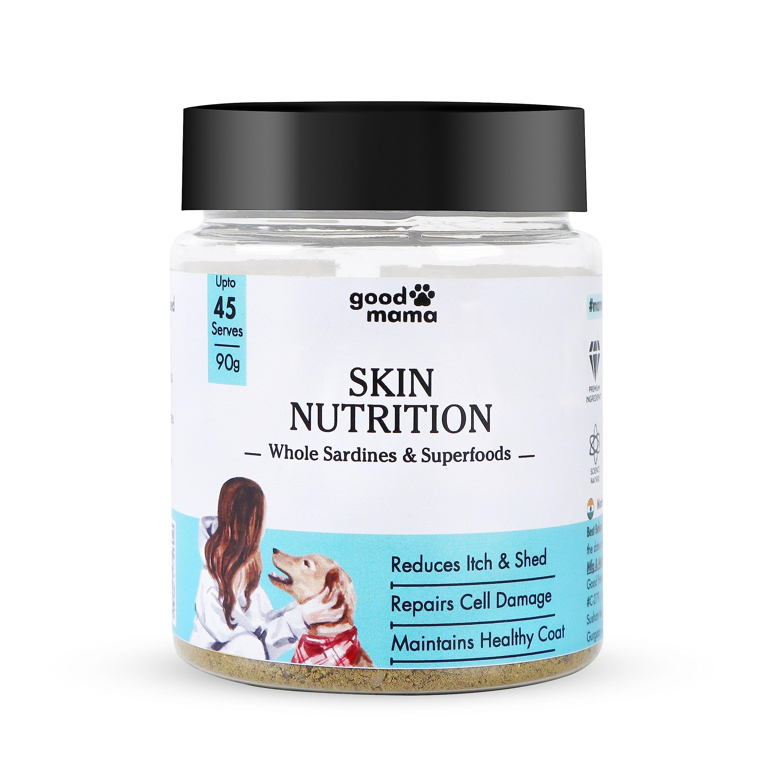 Advanced Skin and Coat Dog Fish Supplement - Reduce Itching & Enhances Coat Shine with Whole Sardine, Zinc, Vitamin E, Vitamin C, and Super Seeds | 90 g