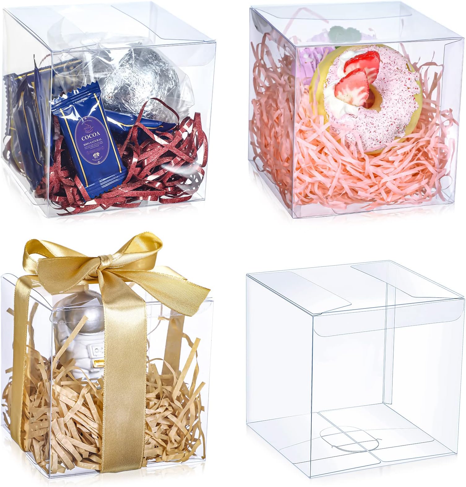 100 Pcs Clear Favor Boxes Plastic Clear Gift Boxes 4 x 4 x 4 Inch Candy Transparent PVC Gift Package for Teacher Students Back to School Wedding Bridal Baby Shower Party Cupcake Macaron Candy Cookie