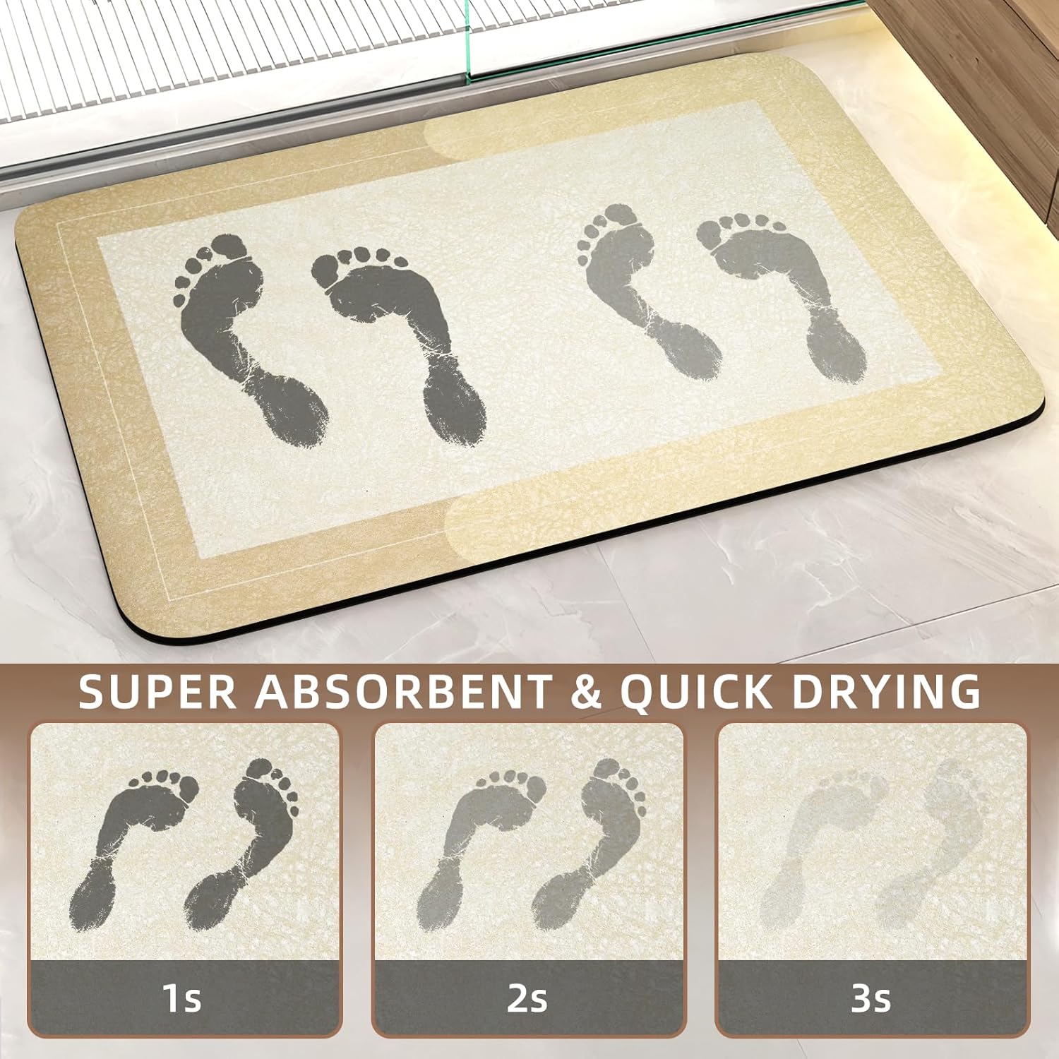 Large Bath Mat Rug, Rubber Non Slip Bath Mat Super Absorbent Quick Dry Bathroom Floor Mat Thin Bathroom Rugs Fit Under Door-Shower Rug for in Front of Bathtub Shower,Beige, Easy to clean, 23.6"x35.4"