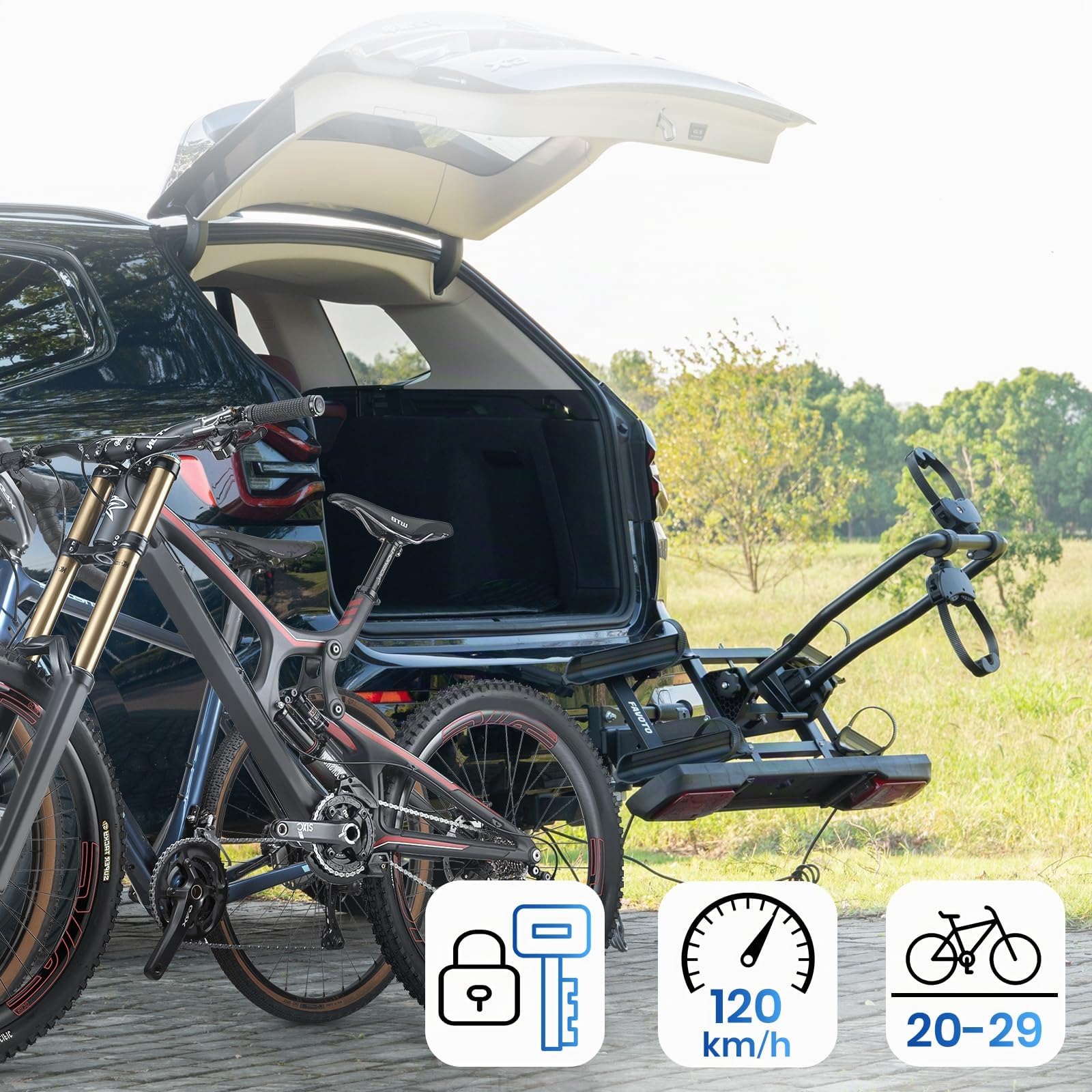 Favoto Portabicicletas para Enganche de Remolque, Soporte Plegable para 2 Bicicletas de 20-29 Pulgadas, para Acceso al Maletero Negro