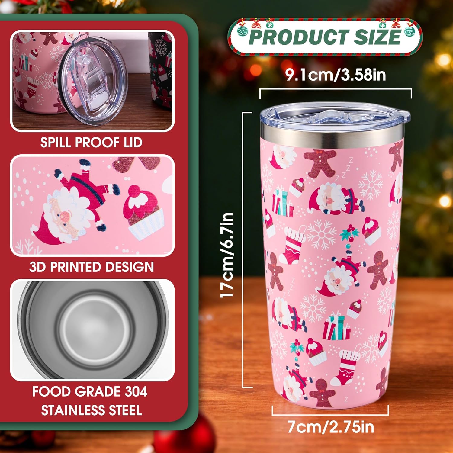 Christmas Travel Mug Gifts, 20 oz Christmas Tumbler, Stainless Steel Travel Coffee Tumbler Cups, Xmas Water Bottle Keep Drinks Cold & Hot, Gifts for Winter Holiday Birthday Party