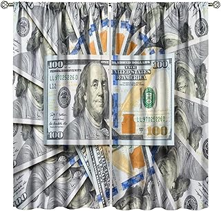 Money Curtains Funny Gold 100 Dollar Bill United States Vintage Hundred Dollar Grey Green Blackout Window Drapes for Bedroom Living Room Kitchen Cafe Decor （W21xL63 Inch） x2 Panels