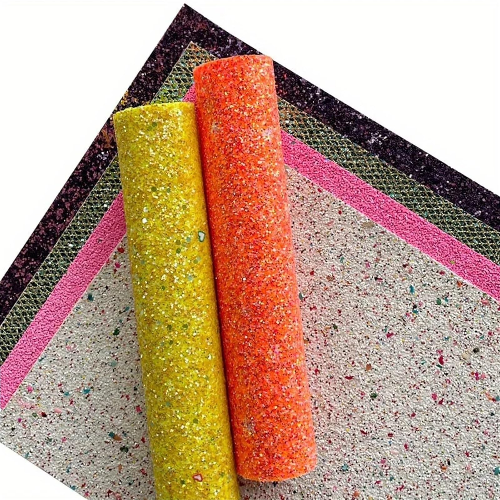 Glitter Fabric 6pcs Chunky Glitter Faux Leather Sheets 8.2InchX11.81Inch PU Synthetic Fabric Mixed for DIY Craft Bow Earrings