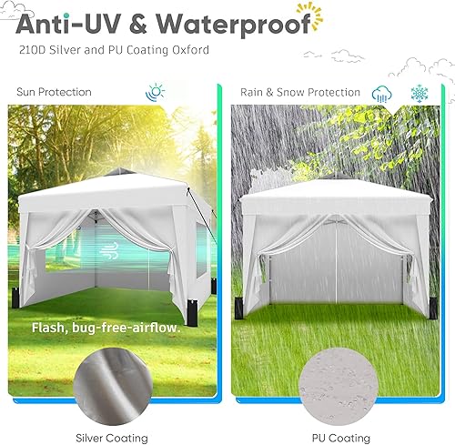Miniatura 2 de SANWAY Tienda de campaña desplegable de 10 x 10 con paredes laterales x 4  Toldo E-Z UP con un empuje, a prueba de lluvia, resistente a los rayos