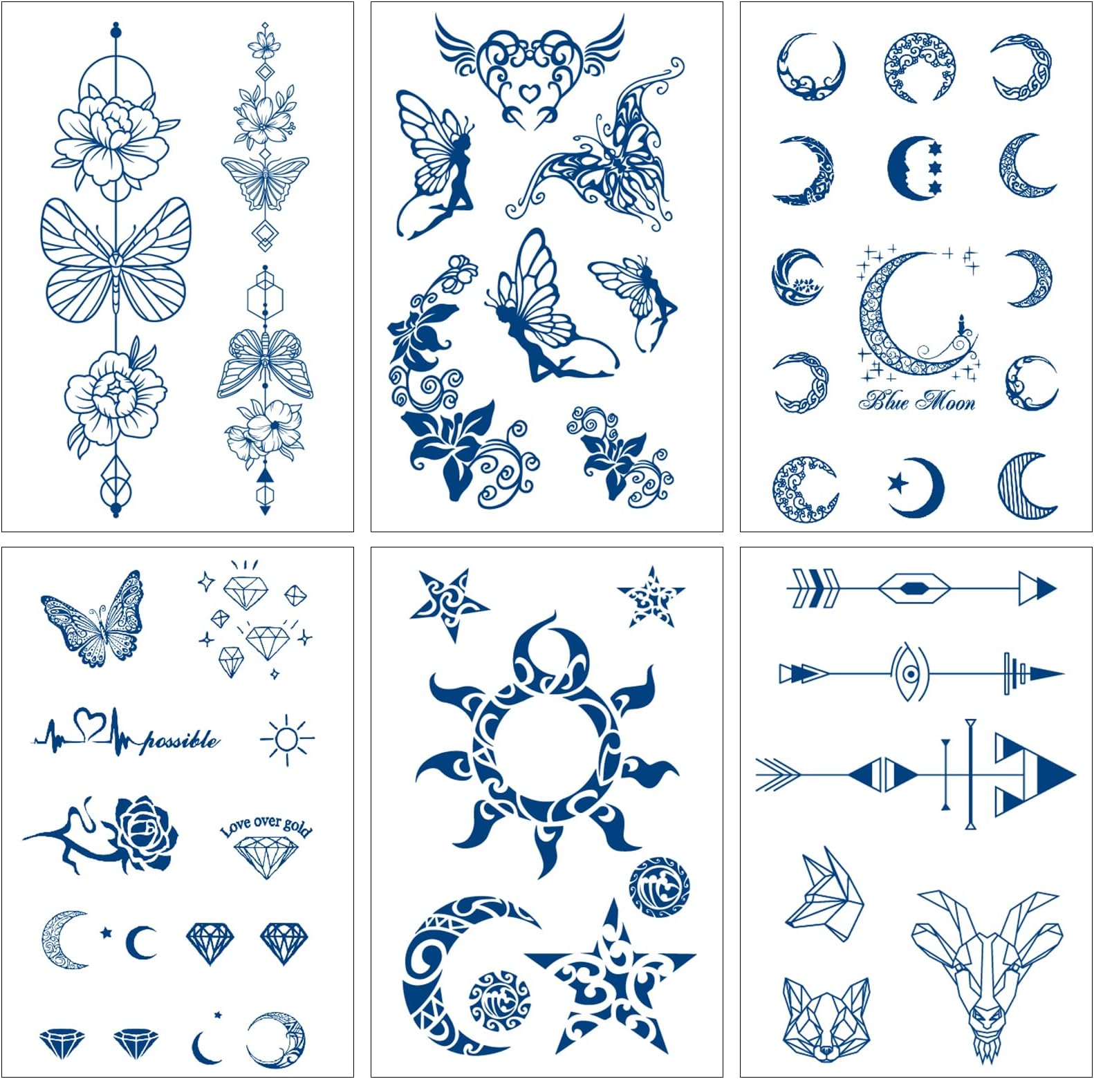 Amazon.com : Realistic Temporary Tattoo | 250 Mix & Match Minimalistic ...