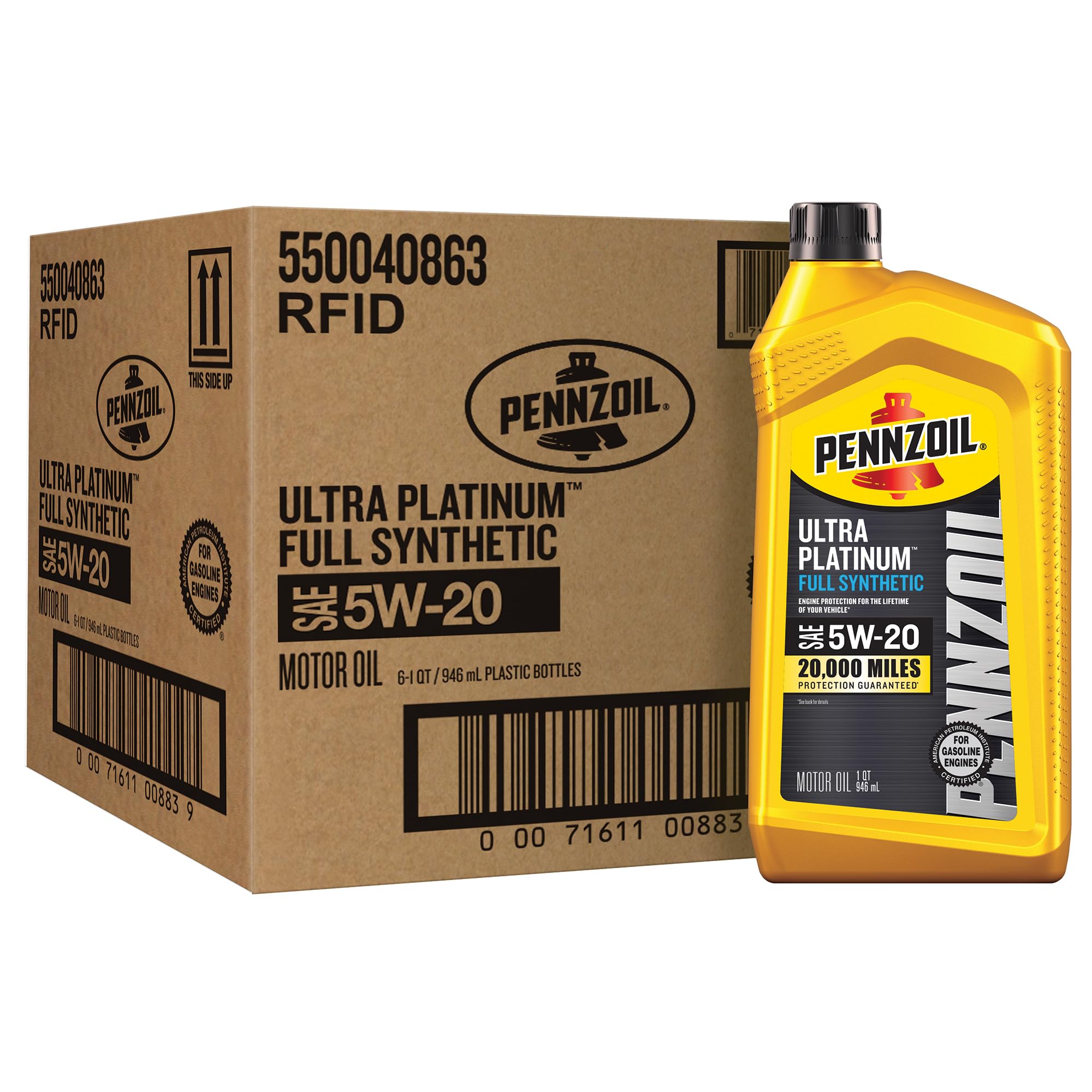 Pennzoil Ultra Platinum Full Synthetic 5W-20 Motor Oil, 1 Quart (6 Pack)
