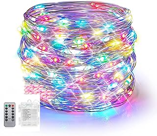 LED イルミネーションライトled ストリングスライト 8種光るパターン 電池式 防水 10メートル 電飾 100電球 リモコン付き (レインボー4色(1個))
