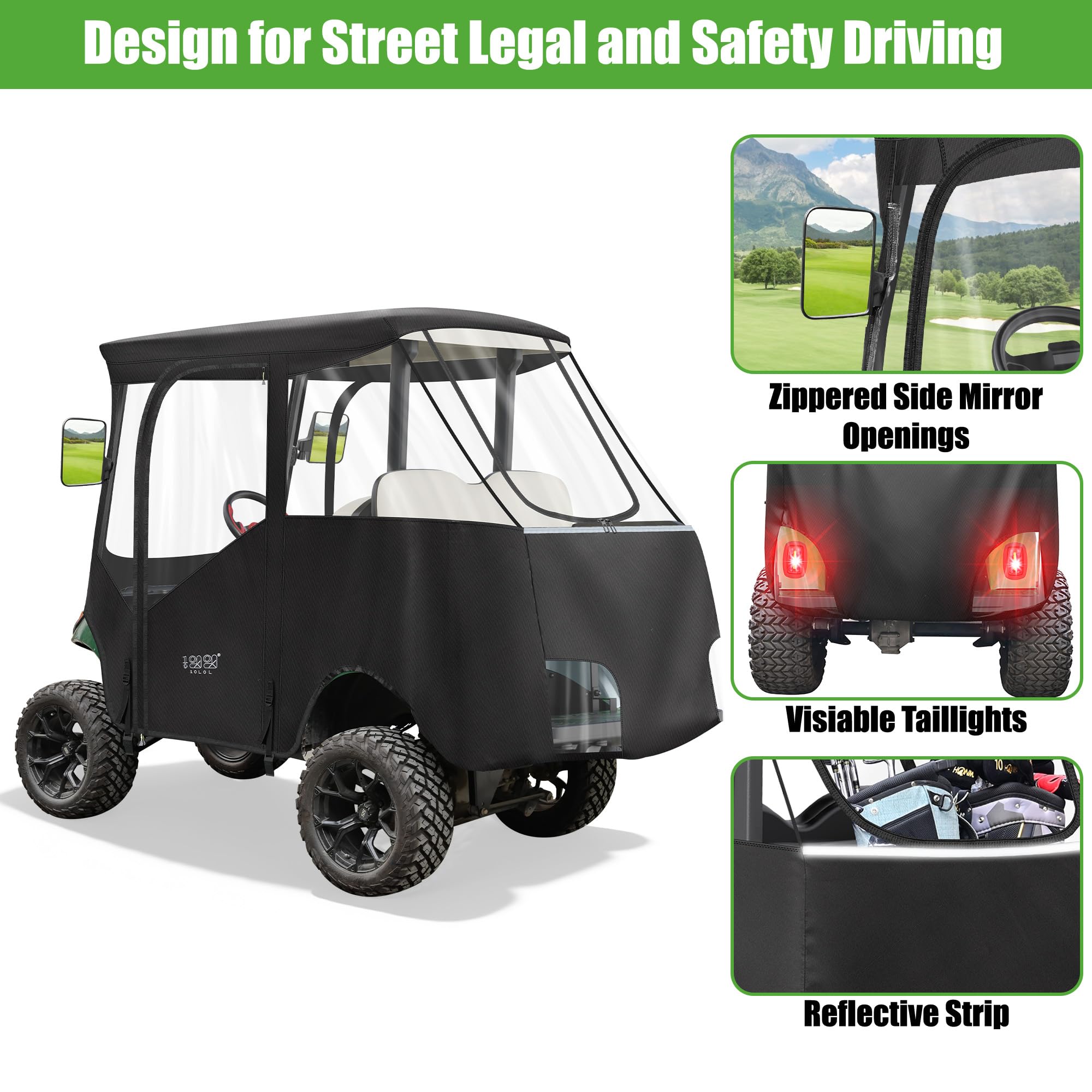10L0L Obudowa wózka golfowego dla 4 pasażerów pasuje do Yamaha G29 Drive and Drive 2, 600D Heavy Duty 4-osobowa osłona przeciwdeszczowa Yamaha z przezroczystą przednią szybą PCV, wodoodporna tkanina