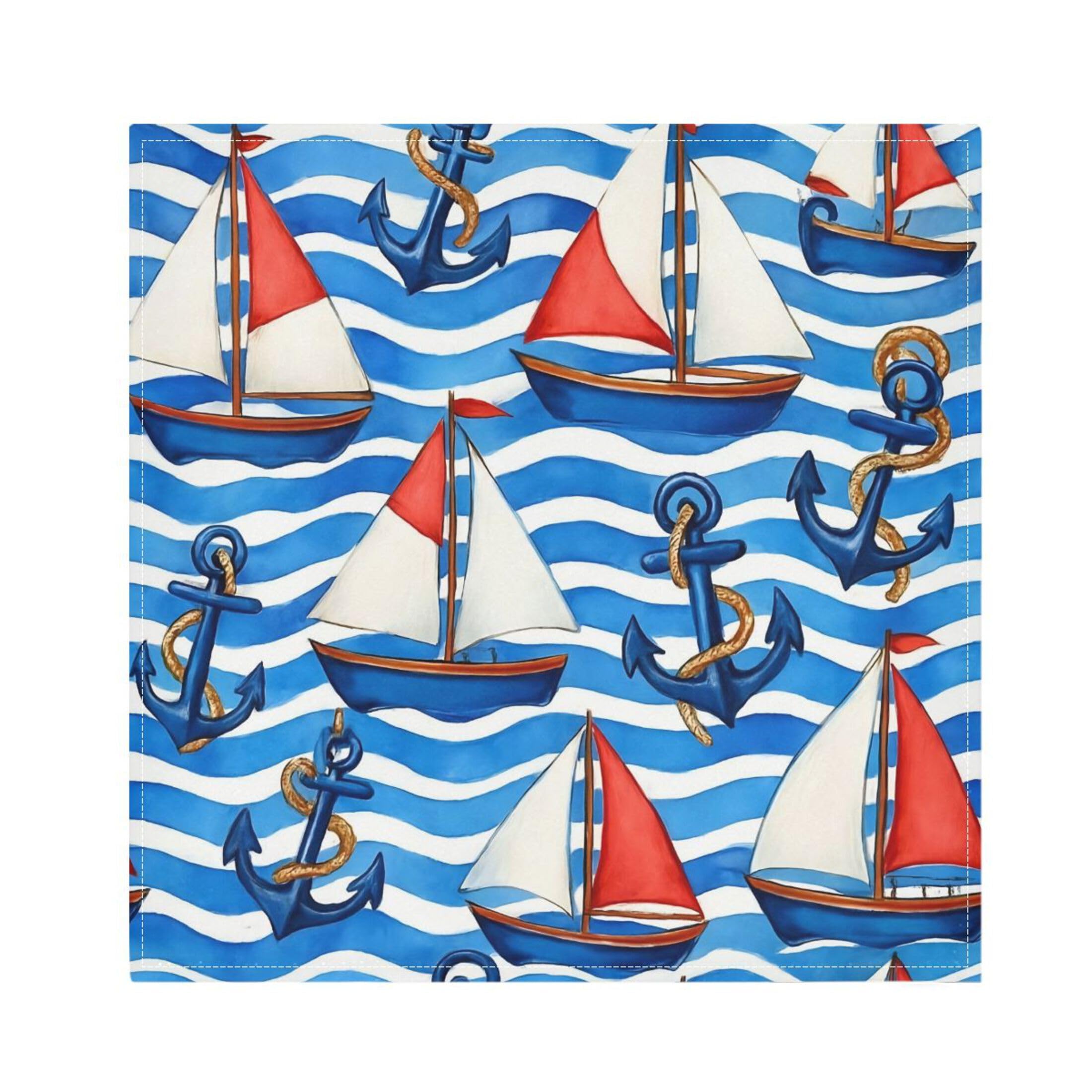Fuauuyl Cloth Napkins Set of 6 Sailboats Dinner Napkins 20x20 in, Washable & Reusable Fabric Table Napkin for Dining Parties Holiday, Eco-Friendly